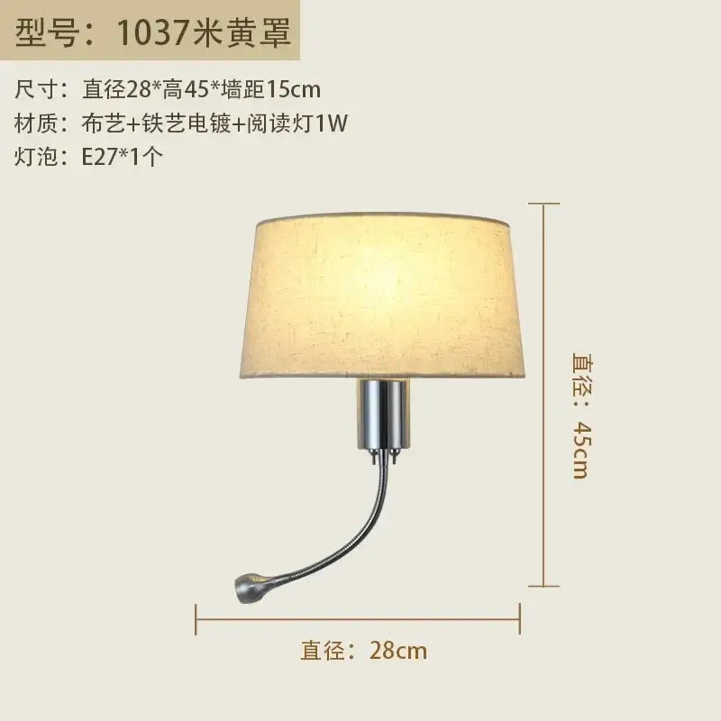 A modern nordic beige wall lamp with decorbites elegant fabric shade and chrome metal base for bedroom reading light