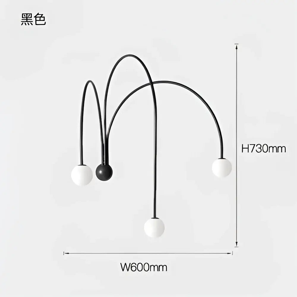 Black metal chandelier with three curved arms and white glass shades for modern rust decorbites branch glass wall lamps