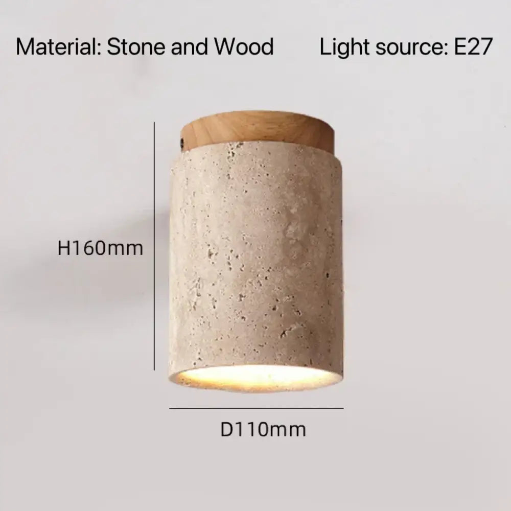 Modern white concrete pendant light with cylindrical stone body and wooden top cap for kitchen lighting area
