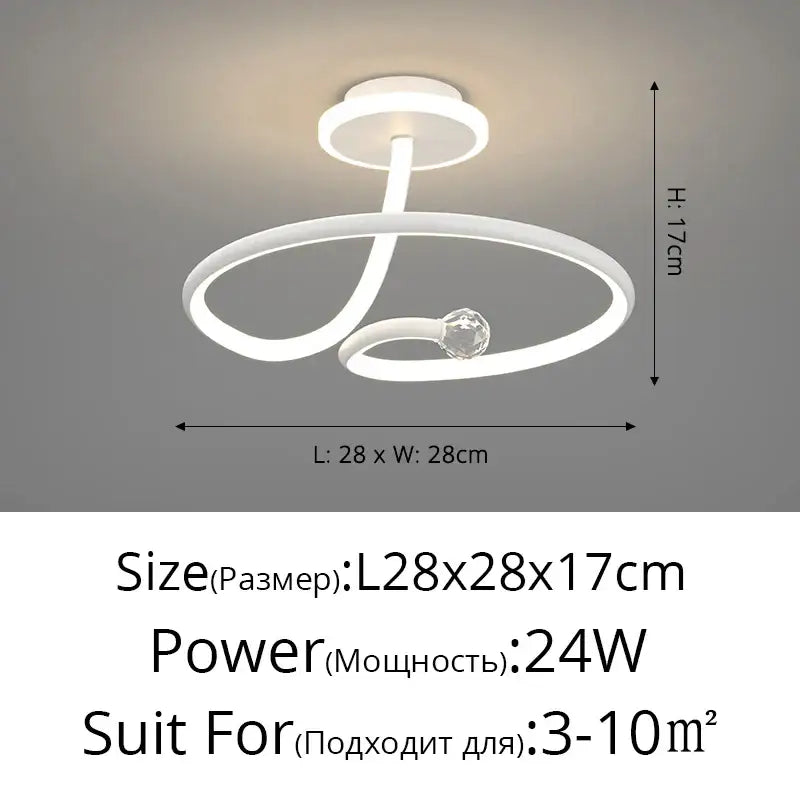 Modern white led ceiling light chandelier with sleek curved design and crystal accent for living room decorbites led ceiling