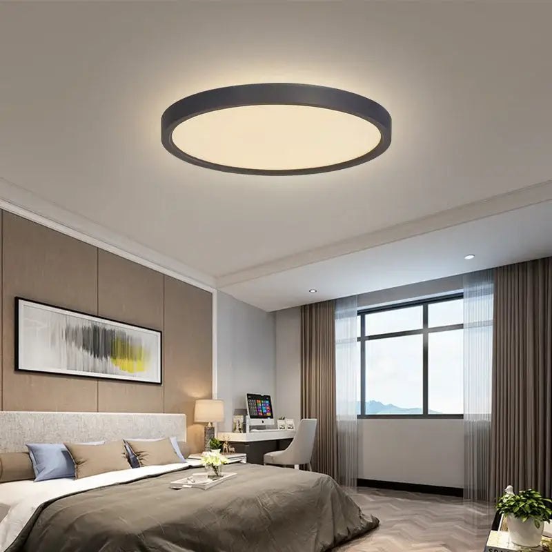 Modern white led ceiling light with sleek black frame and warm white center ideal for living room decorbites led ceiling