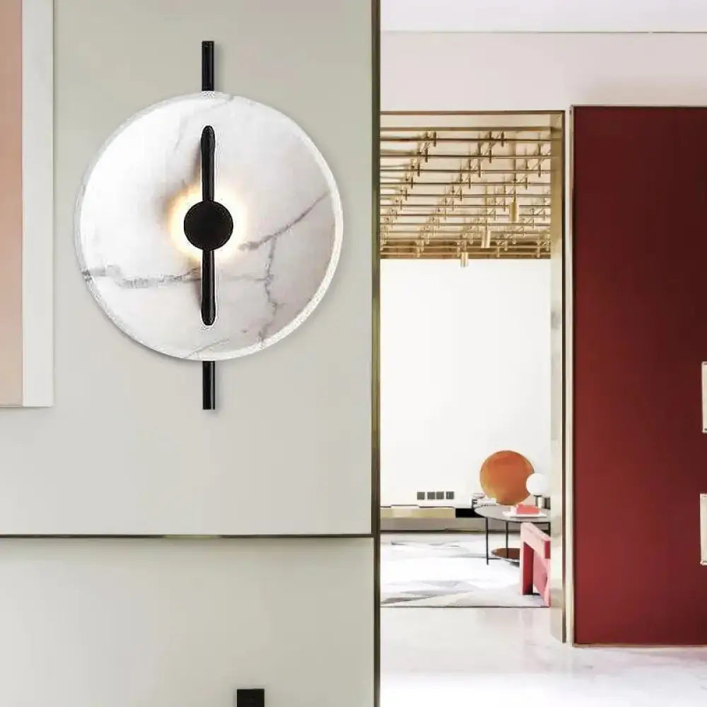 Modern white marble led wall sconce with black metal accents bulb included fixture type for bedroom lighting
