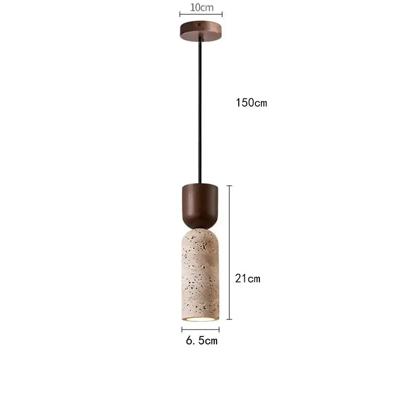 Modern pendant light with dark wood top cap black cable and beige textured stone shade for cord pendant installation