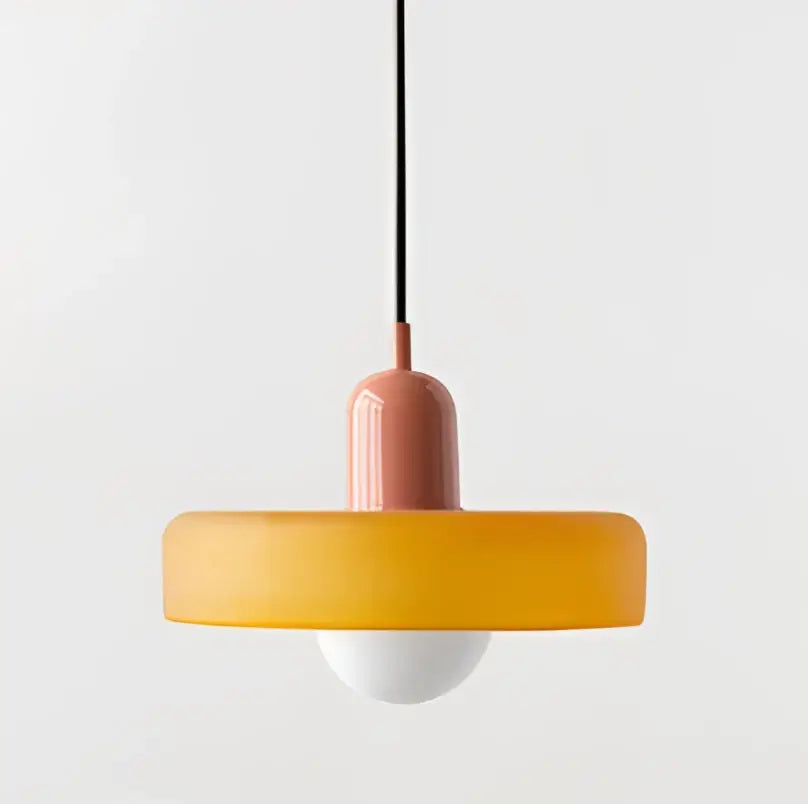 Modern pendant light with matte peach stem and translucent amber shade for bedroom glass chandelier pendant light