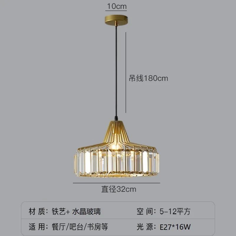 Nordic Crystal Round Pendant Light in Black Iron - Decorbites