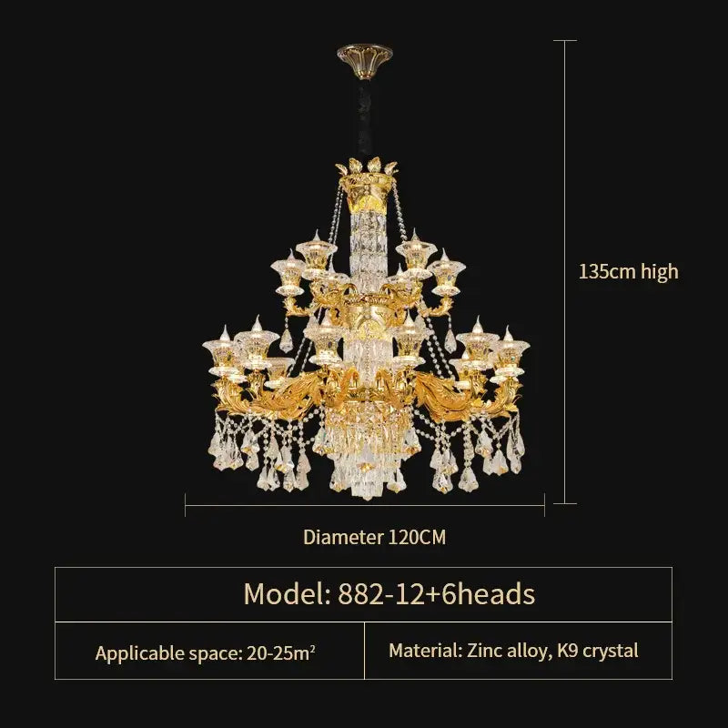 Ornate gold decorbites crystal chandelier with clear crystal accents 135cm height for luxury living room decor