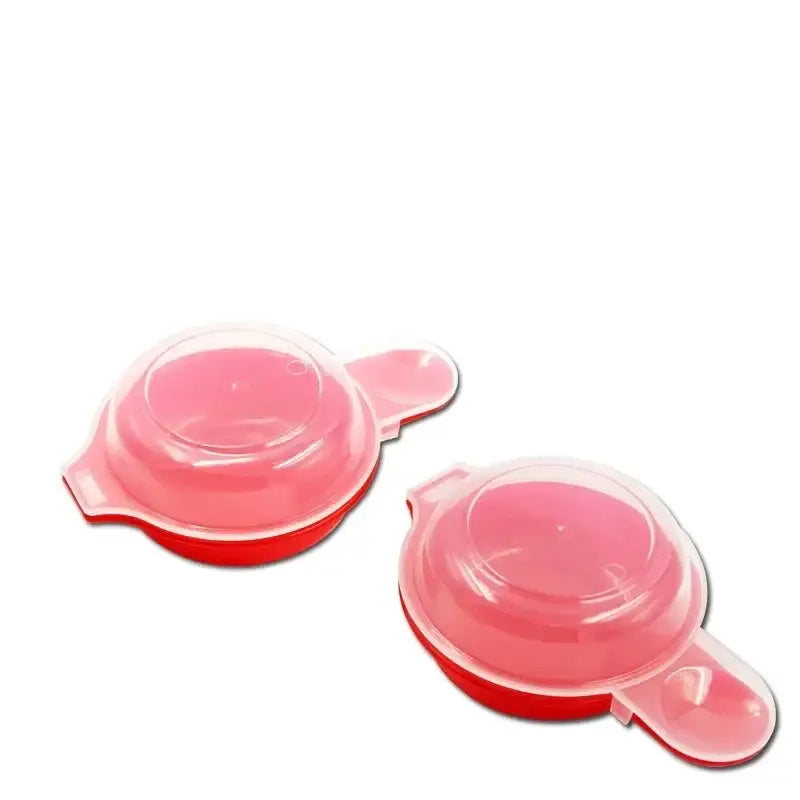 Pink and red easy eggwich microwave egg cooker with clear lid and plastic base for quick kitchen burger press use