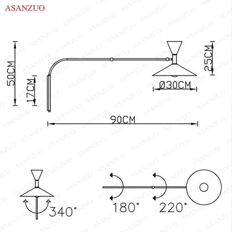 Asanzuo retro industrial wall lamps with dual arms black and white finish and 340° adjustable metallic conical shades