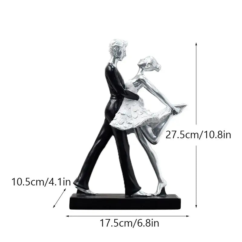 Silver and black resin decorbites dancing couple sculpture on rectangular base for living room decorbites dancing couple