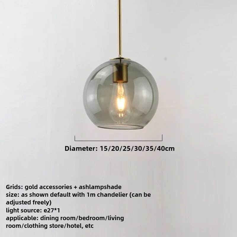 Smoky Gray Glass Globe Pendant Light With Iron Finish - Decorbites