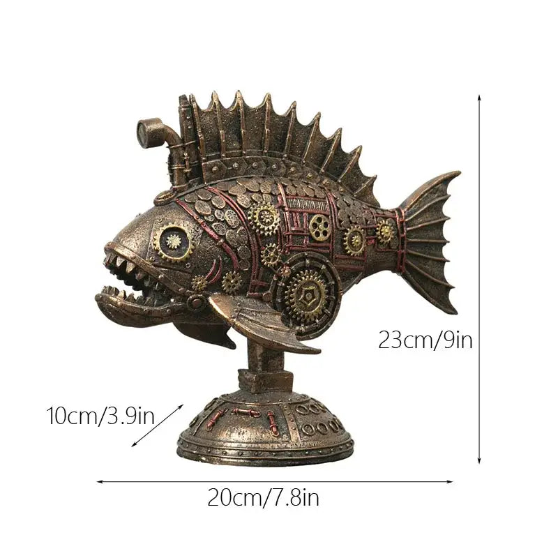 Steampunk bronze whale figurine with brass and copper gears blackfish resin steampunk decorbites blackfish resin office decor