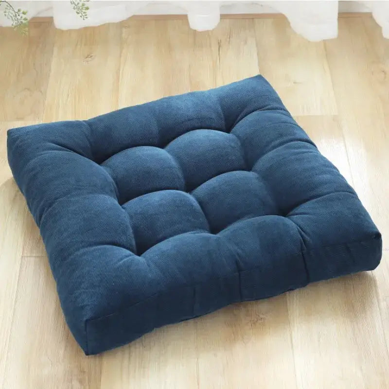 Deep blue corduroy floor seat cushion with tufted quilted design for decorbites corduroy floor use
