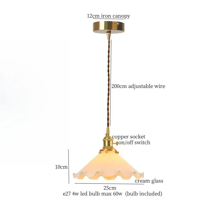 Vintage blue and white ceramic led pendant light with brass iron canopy and scalloped cream glass shade for dining room decorbites ceramic led pendant