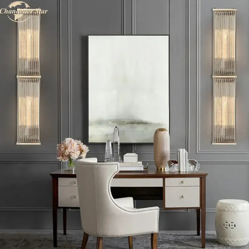 Vintage brass rectangular wall sconce with gold-toned crystal wall rods for modern decorbites crystal wall lighting