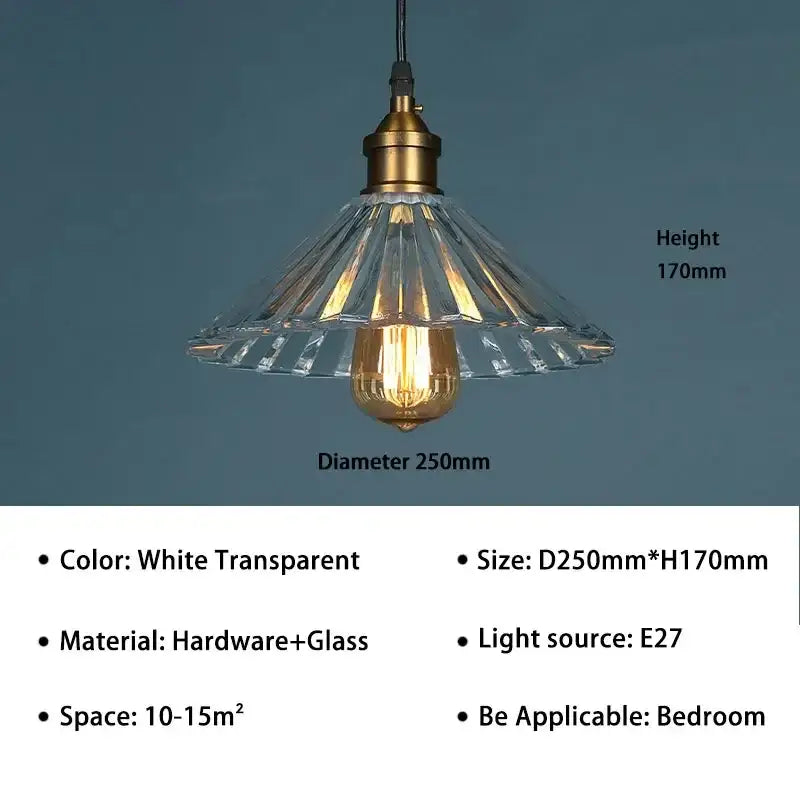 Vintage clear stripe glass hanging light with white transparent glass and brass decorbites clear stripe fixture