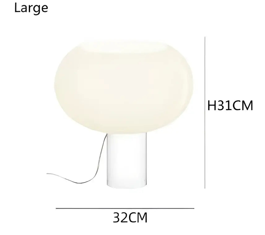 Cream-colored translucent glass buds table lamp with rounded globe shade and cylindrical base for warm bedroom decorbites buds table lighting