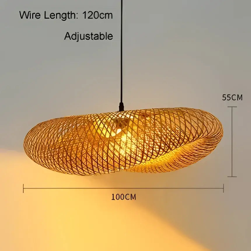 Vintage golden bamboo weave led pendant light with adjustable 120cm wire and 55cm diameter for dining room ambiance