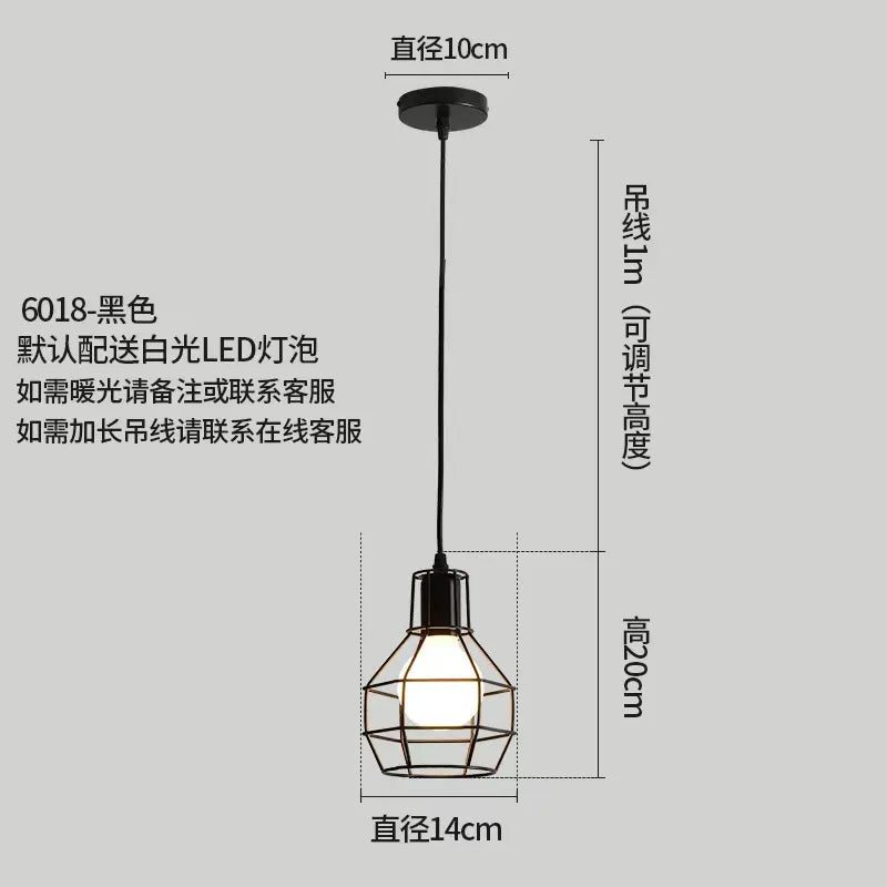 Vintage Hemp Rope Iron Pendant Light in Black - Decorbites