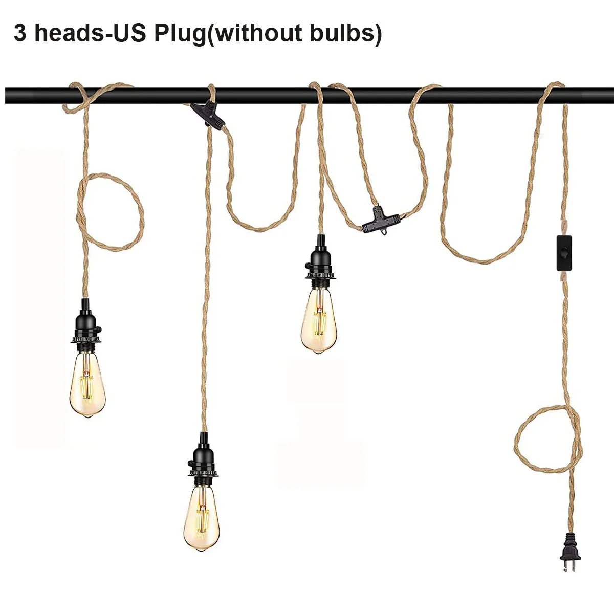 Vintage Industrial Hemp Rope Plug-In Pendant Light - Decorbites