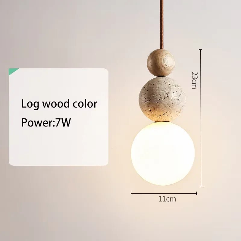 Wabi Sabi Cream Stone Pendant Light With Wooden Accent - Decorbites