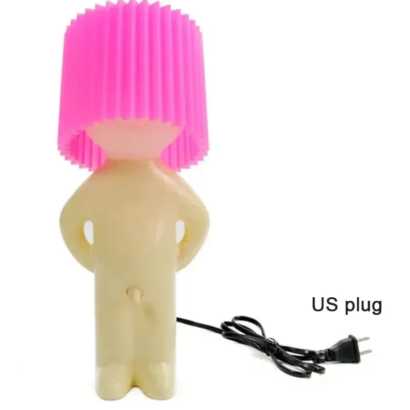 Whimsical beige figurine lamp with vibrant pink pleated hat shade creative night light for bedroom decorbites night light
