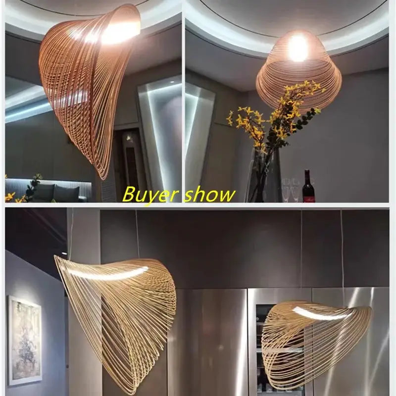 Modern sculptural woven golden nest led pendant light with intricate wire design for dining room decorbites bird’s nest chandelier