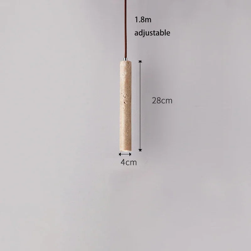 Minimalist beige concrete stone pendant light with textured cylindrical body and 1.8m adjustable brown cord for bedroom