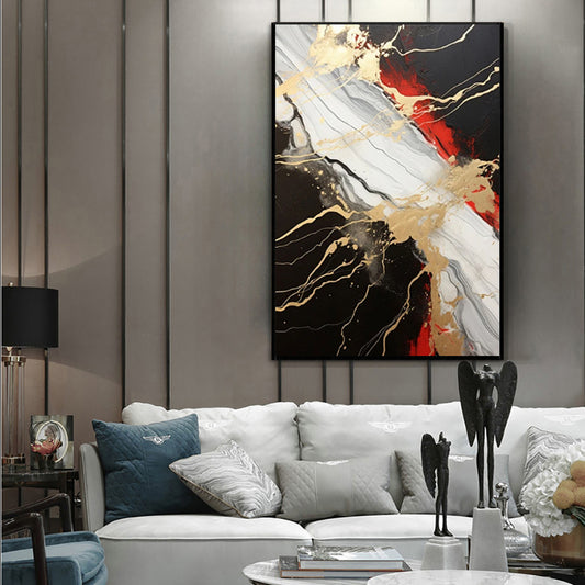 Vintage Gold Black Red Abstract Handmade Oil Painting Original Decoration Living Room Contemporary Home Decor Wall Art