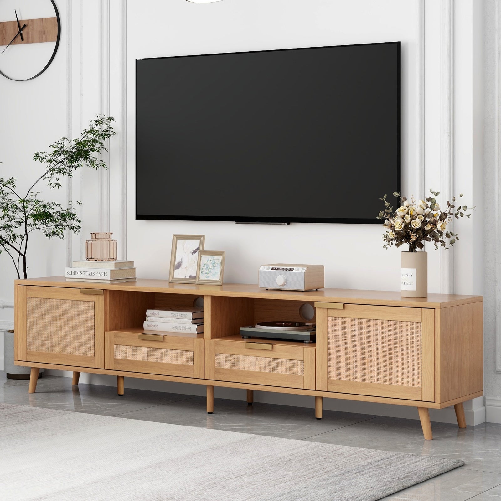 Rattan Farmhouse TV Stand