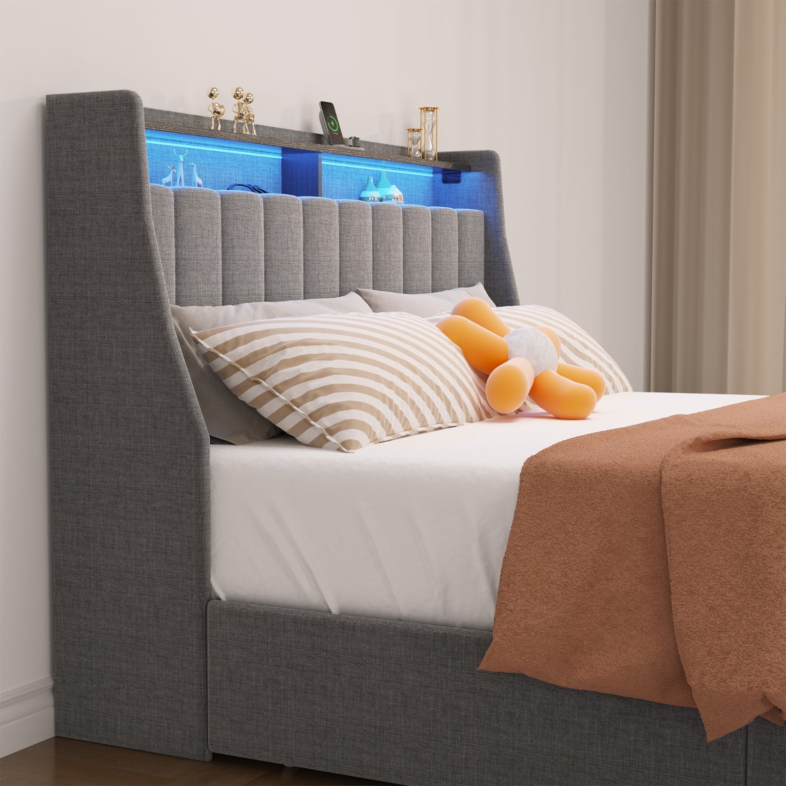 Gray Linen Wing Bed
