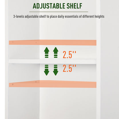 Tall Bathroom Storage Cabinet/Freestanding Tower with 3-Tier Open Adjustable Shelf and Cupboard