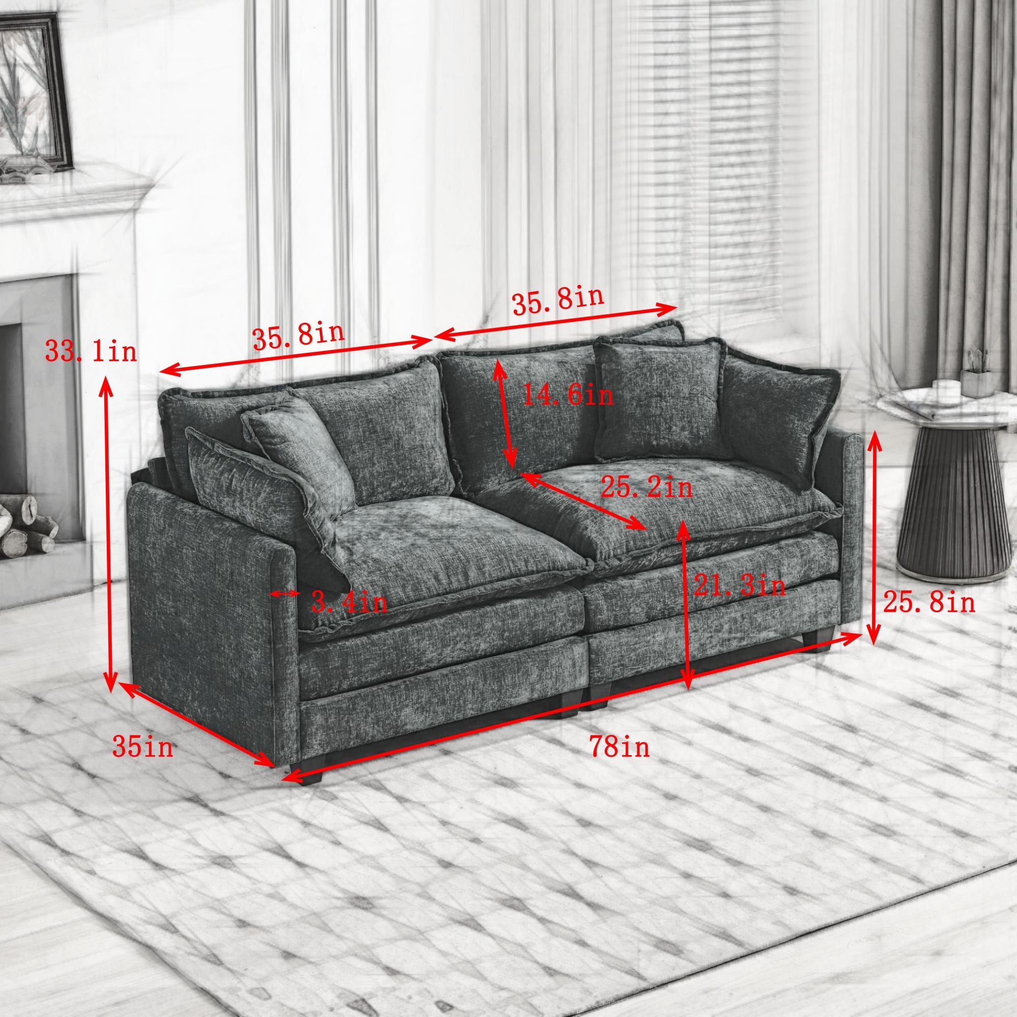 Blue Chenille Loveseat Sofa