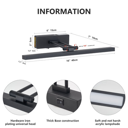 Picture Light Battery Operated With Remote, LED Black Art Lights For Paintings Rechargeable Dimmable And Timer, 16in Wall Sconce For Art Painting Gallery Adjustable Swing Arm For Display