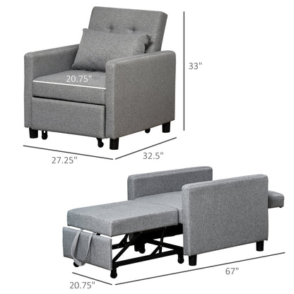 Convertible Sofa Lounger Chair Bed Multi-Functional Sleeper Recliner with Tufted Upholstered Adjustable Angle Backrest
