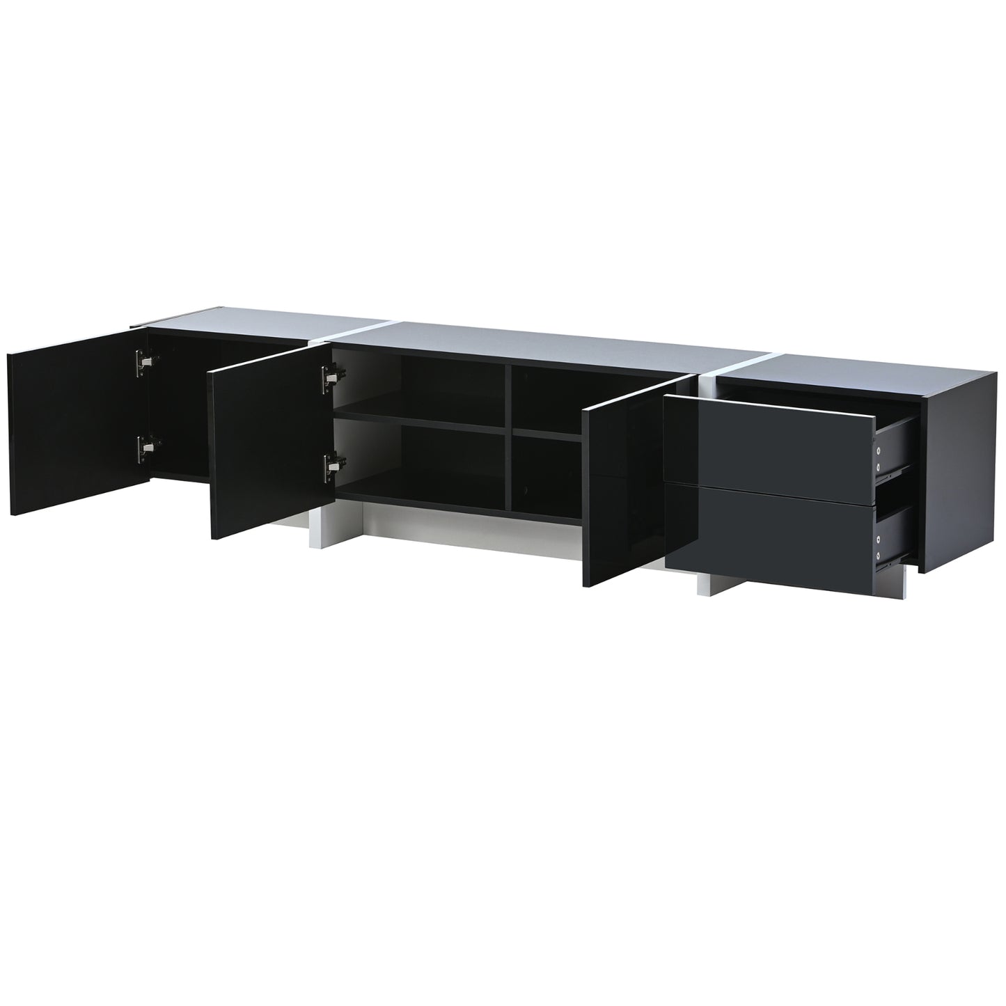 Contemporary White & Black TV Stand, Unique Style Console For TVs