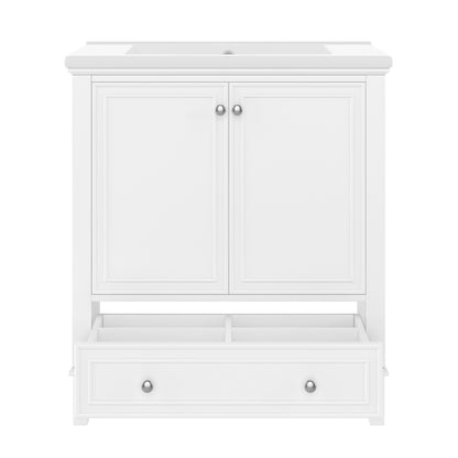 30 Bathroom Vanity With Sink Combo, Multi-functional Bathroom Cabinet With Doors And Drawer, Solid Frame And MDF Board, White
