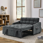 Grey Velvet Sofa Bed Pull-Out Adjustable Back