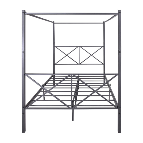 Metal Canopy Bed Frame, Platform Bed Frame With X Shaped Frame Full Black
