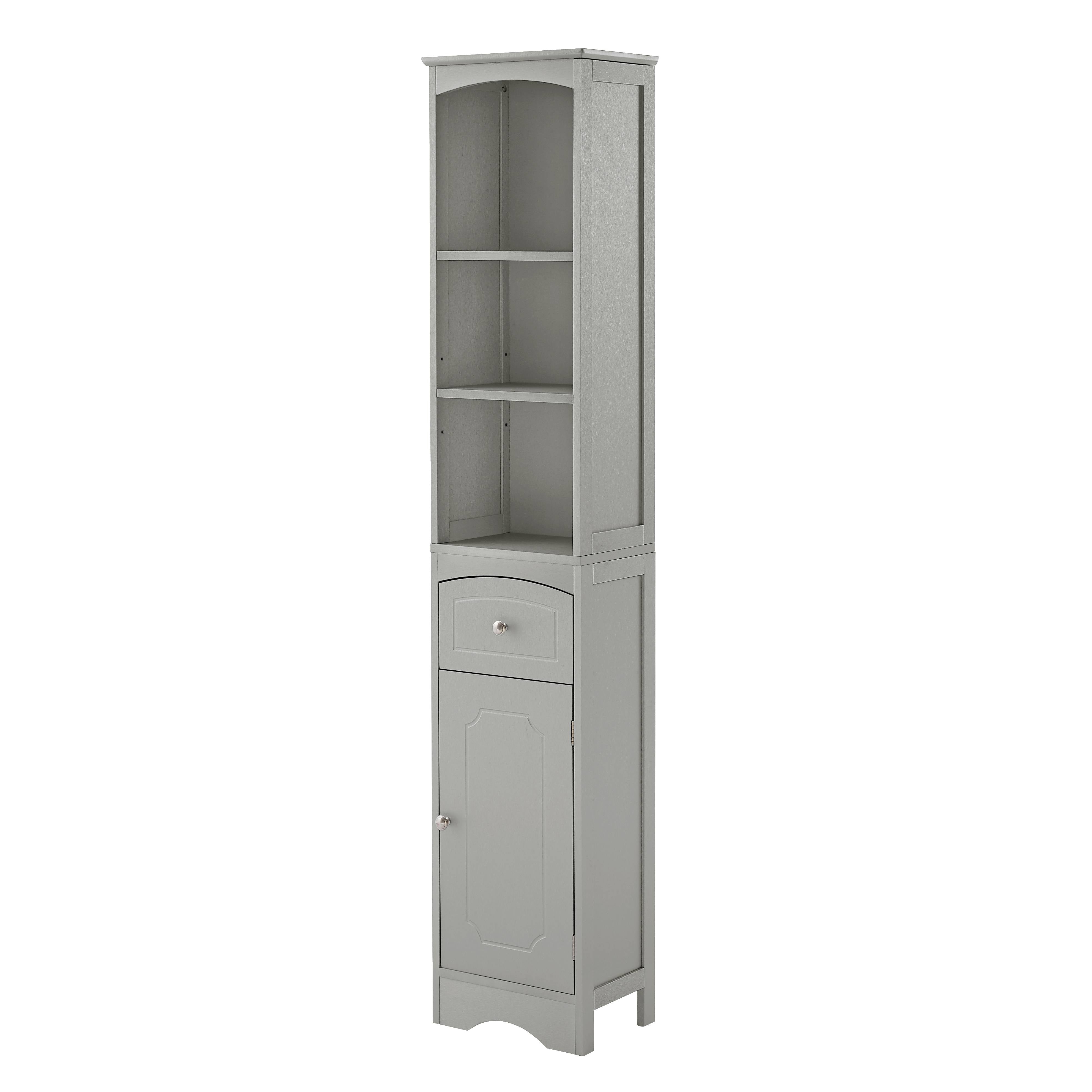 White Tall Storage Cabinet Adjustable Shelf Drawer