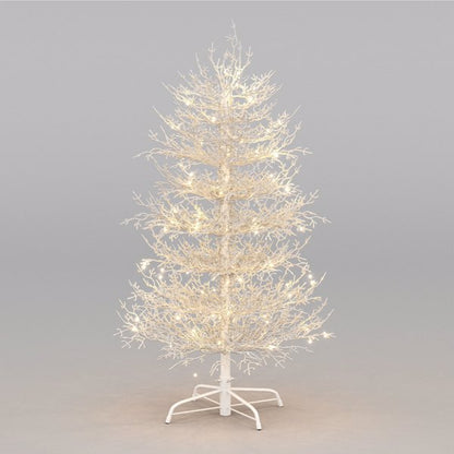 4FT Pre-lit Aspen Fir Artificial Christmas Tree, Hinged Xmas Tree 280 Snow Flocked Branch Tips, 230 Warm White LED Lights, Holiday Coral Christmas Tree For Home Party