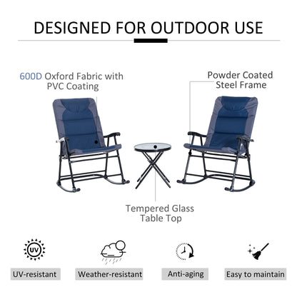 3 Piece Blue Rocking Bistro Set  Patio Chairs   Glass Coffee Table