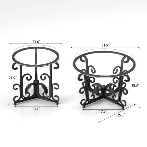 3 Piece Tempered Glass Surface Coffee Table Set Decor Coffee Table