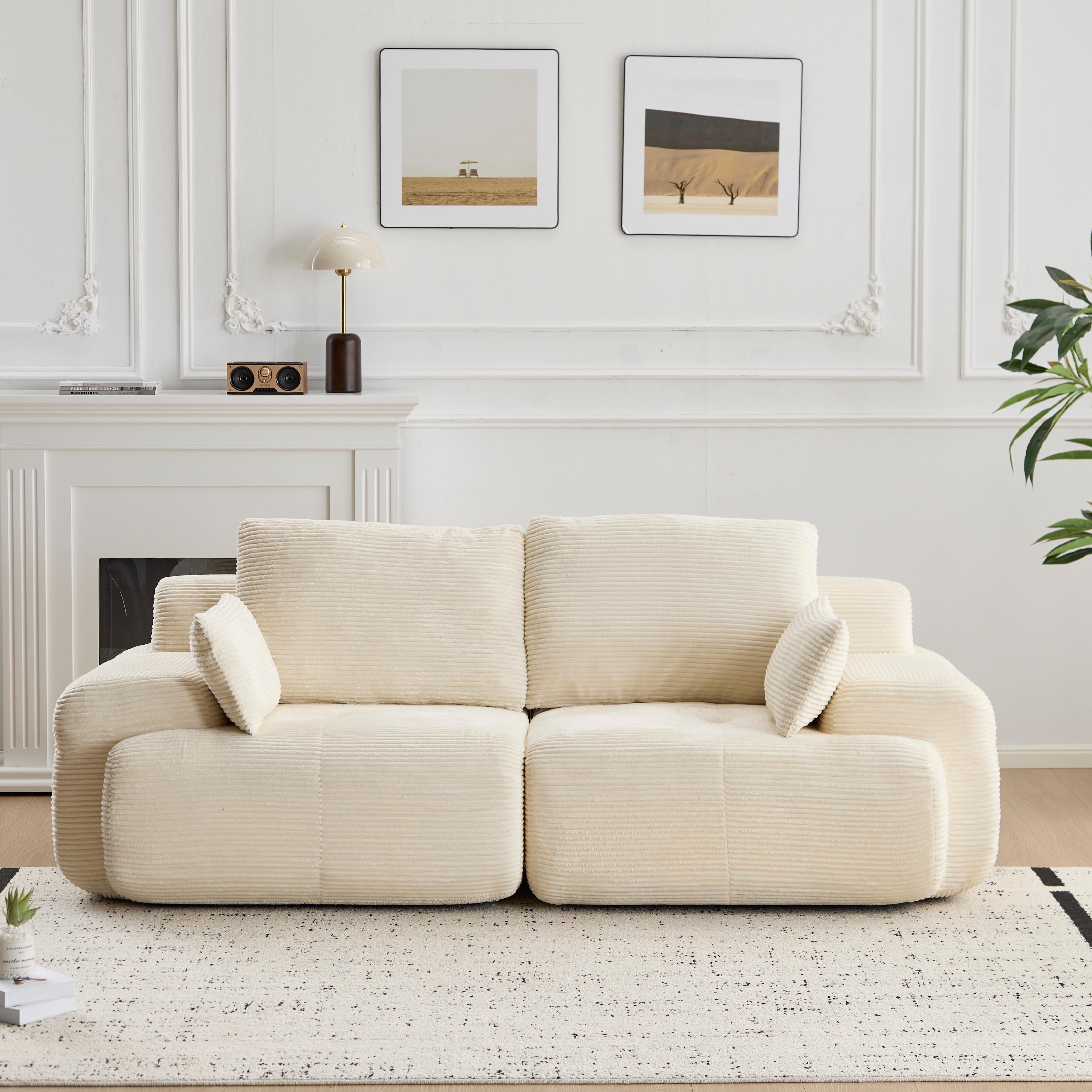 Beige Corduroy Loveseat Sofa