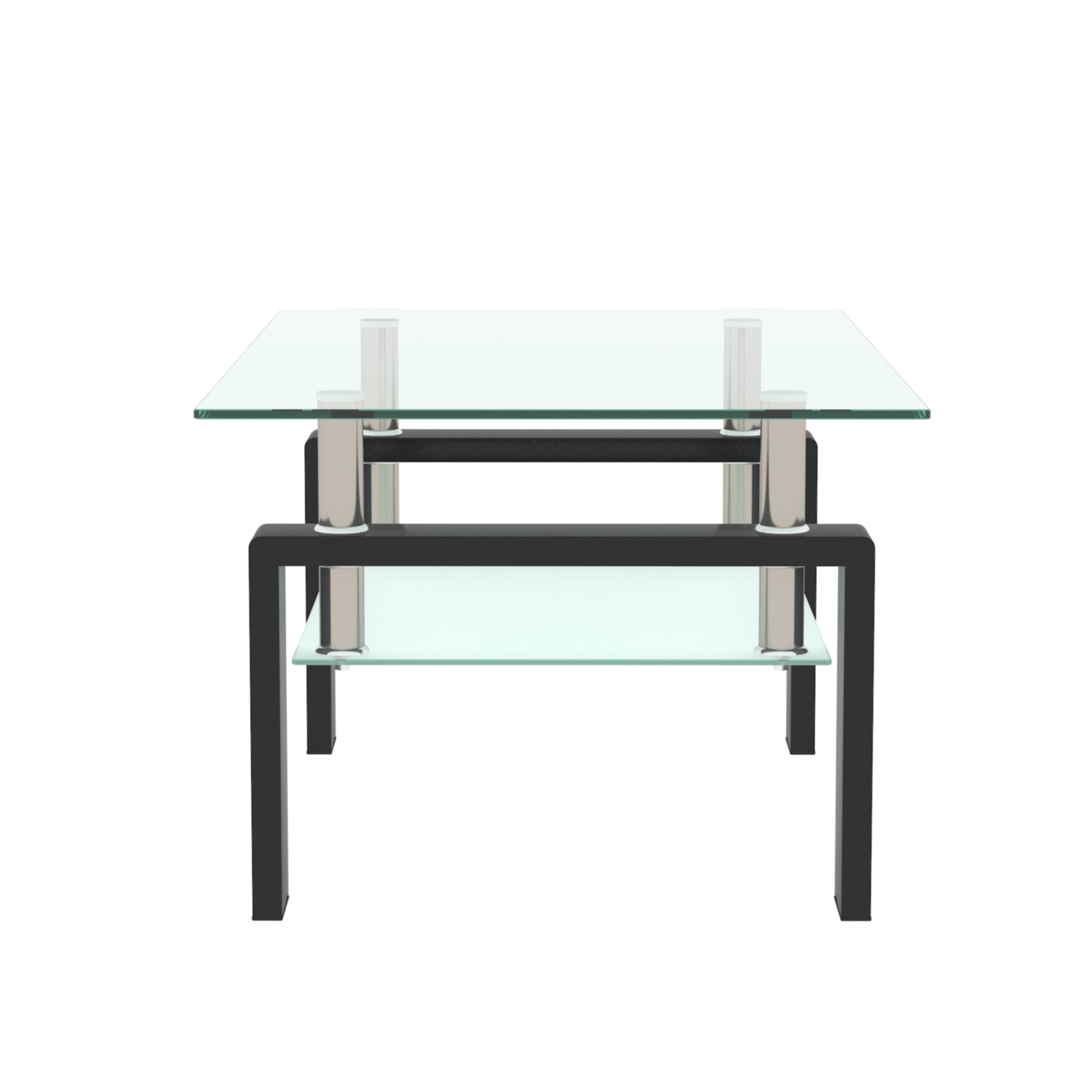 Black Glass Coffee Table Metal Frame Living Room