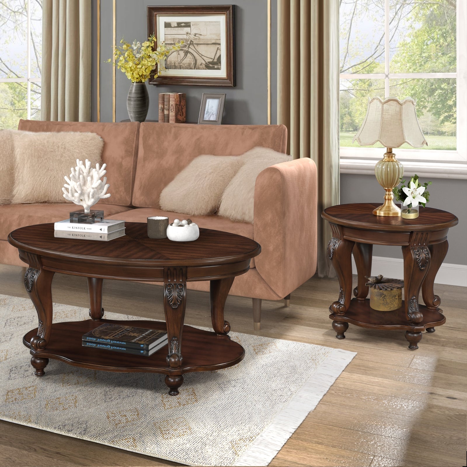 Wood Coffee Table Two-Tier Living Room