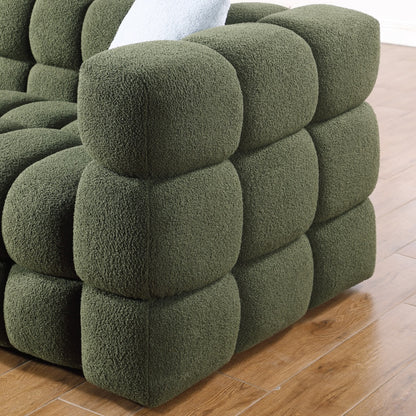 84.3 Length ,35.83inch Deepth ,human Body Structure For USA People, Marshmallow Sofa,boucle Sofa ,3 Seater, OLIVE GREEN BOUCLE