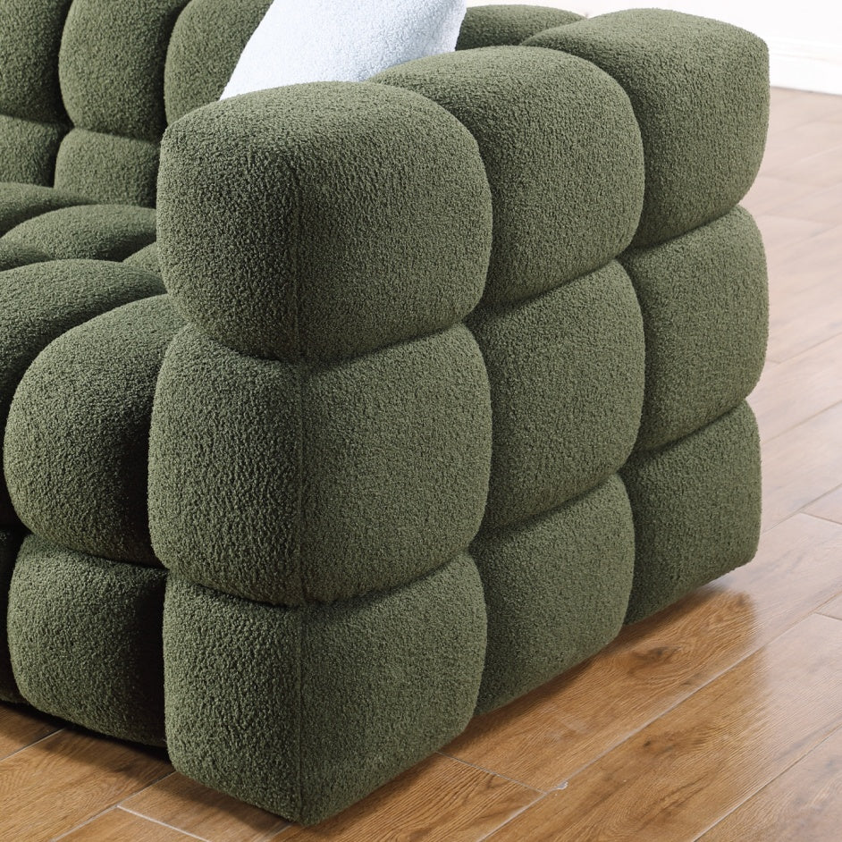 Olive Boucle 3-Seater Sofa