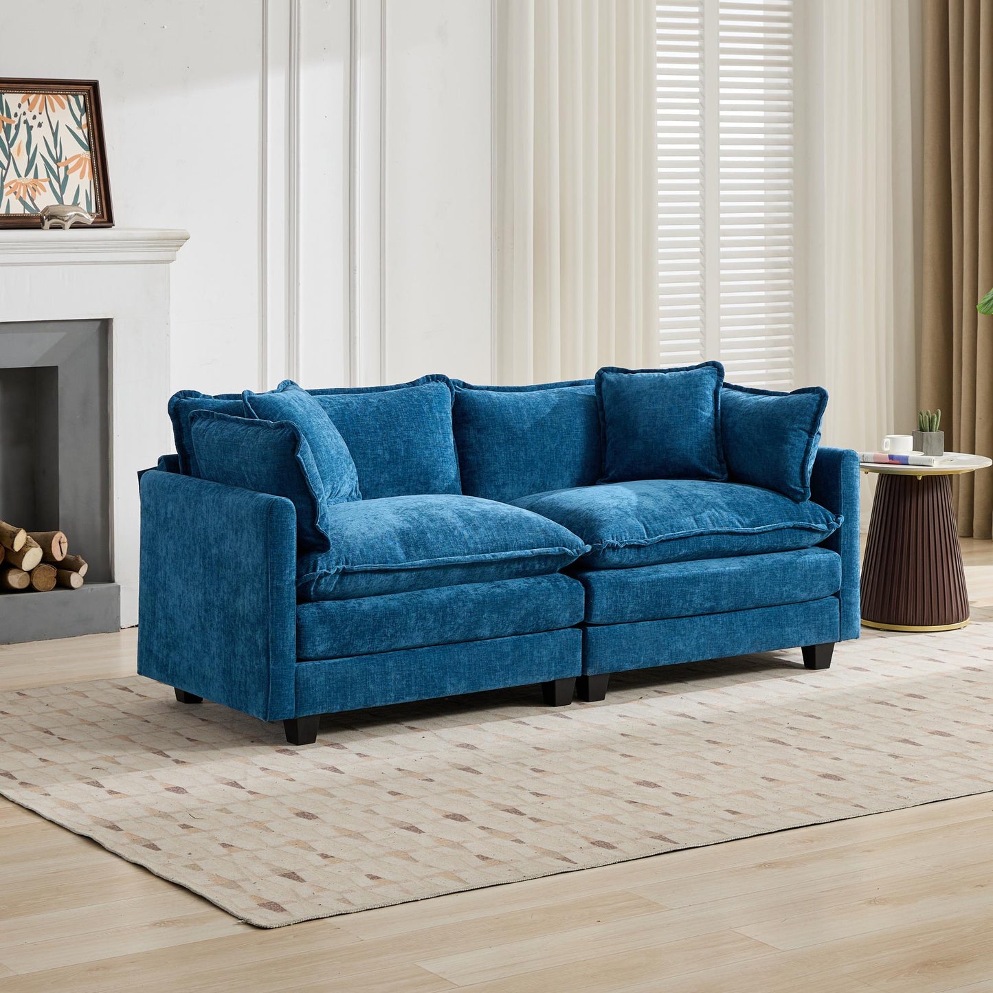 Cloud Sofa LoveSeat Ottoman Is Not Included, Modern Sectional Couch, For Living Room Bedroom And Apartment, Comfy Double Layer Upholstered Seat Cushion, Breathable Chenille Fabric, Blue.SW5012BL