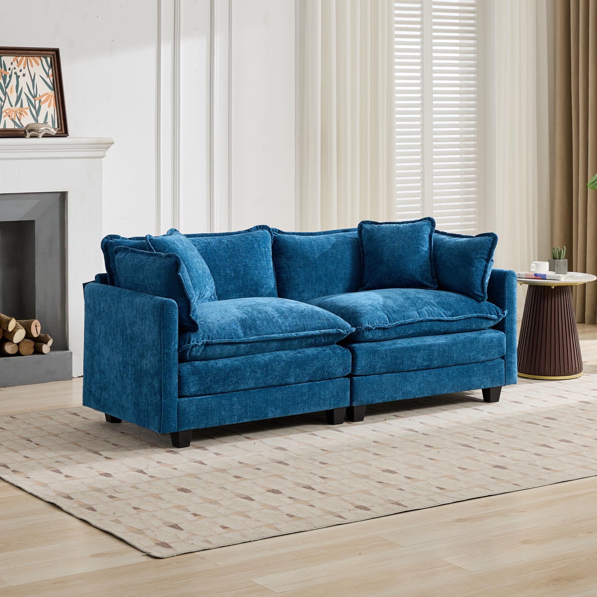 Blue Chenille Loveseat Sofa