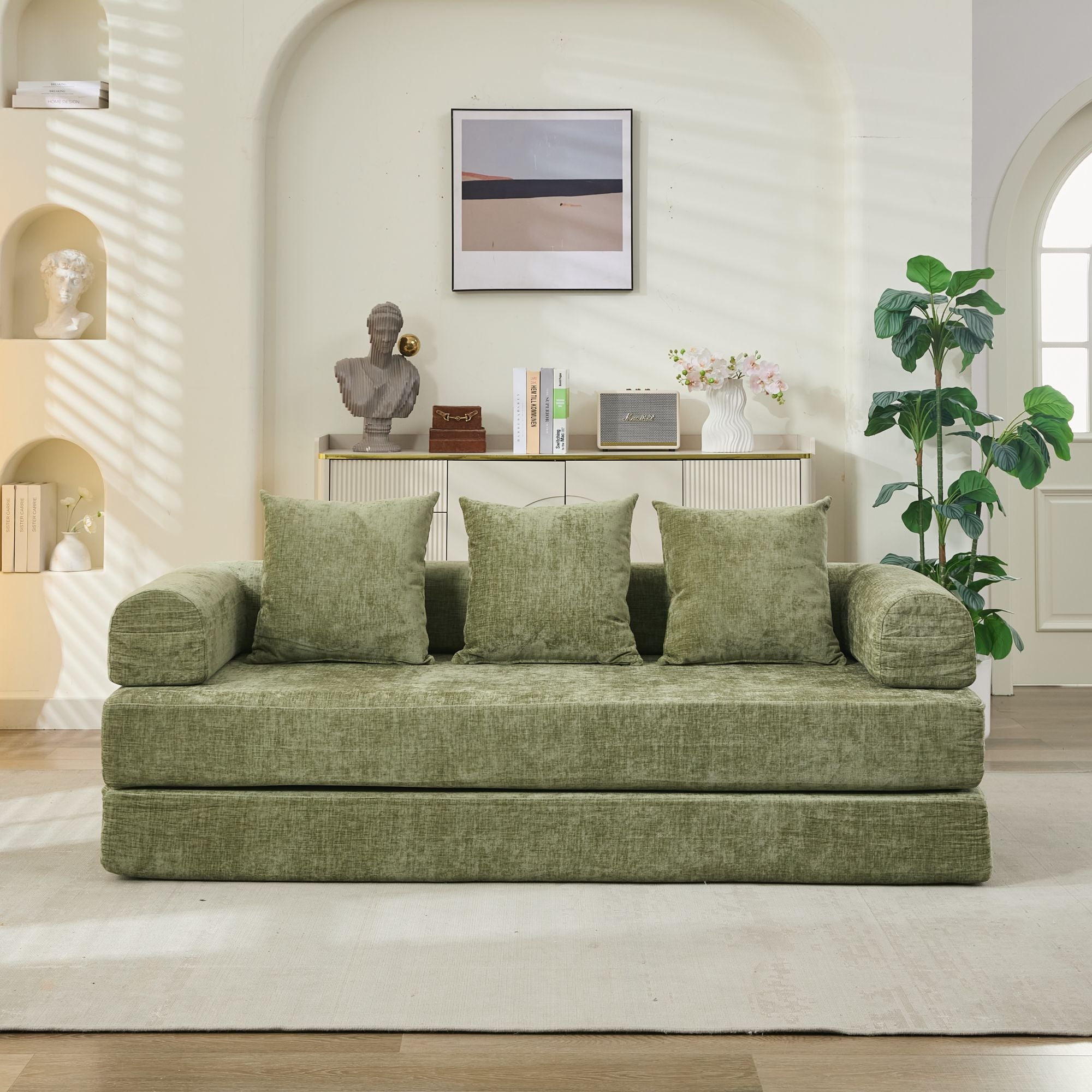 Green Chenille Floor Sofa